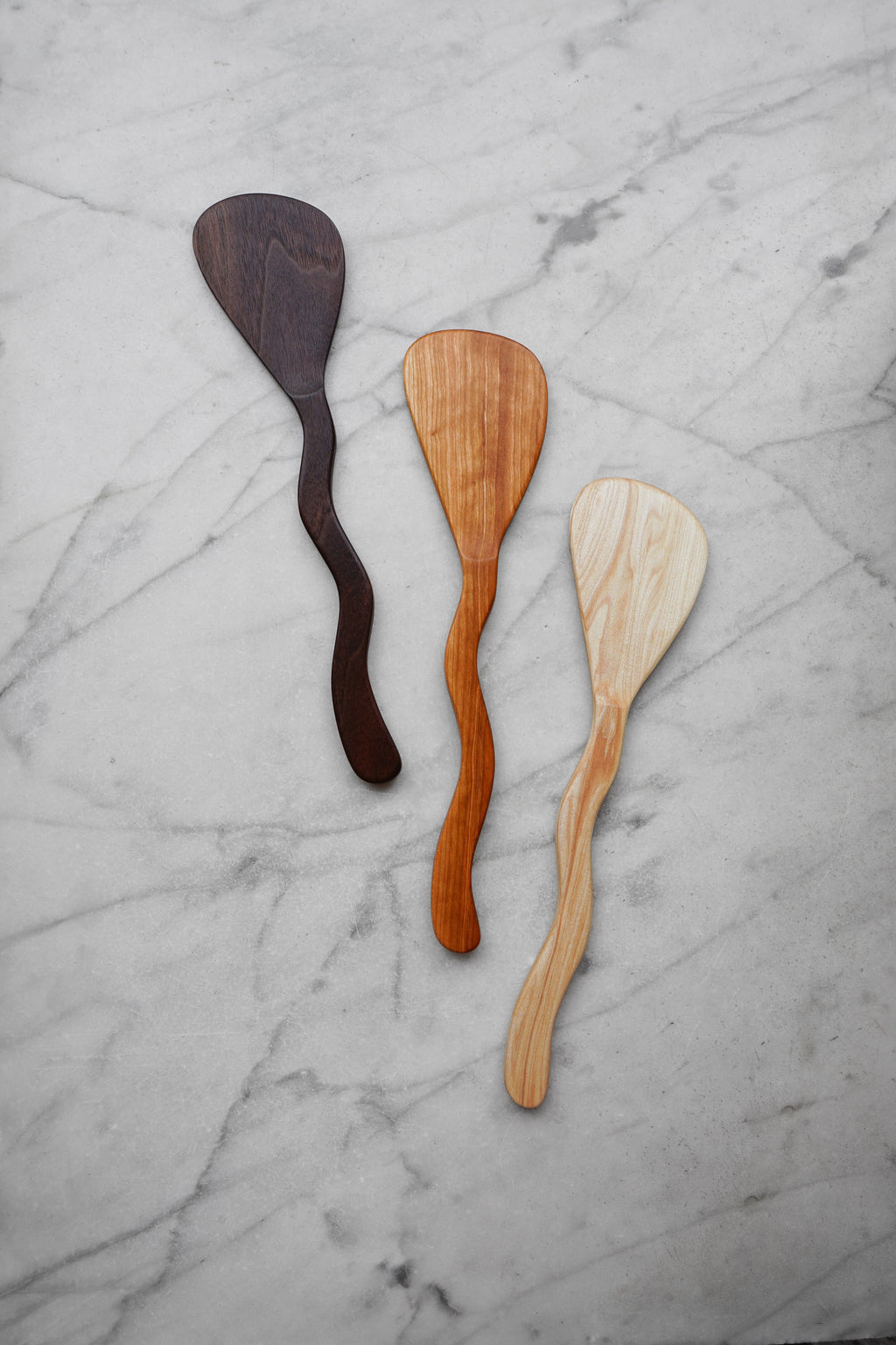 Flat Line - Squiggly Spatula - Walnut. Cherry. or Maple Wood