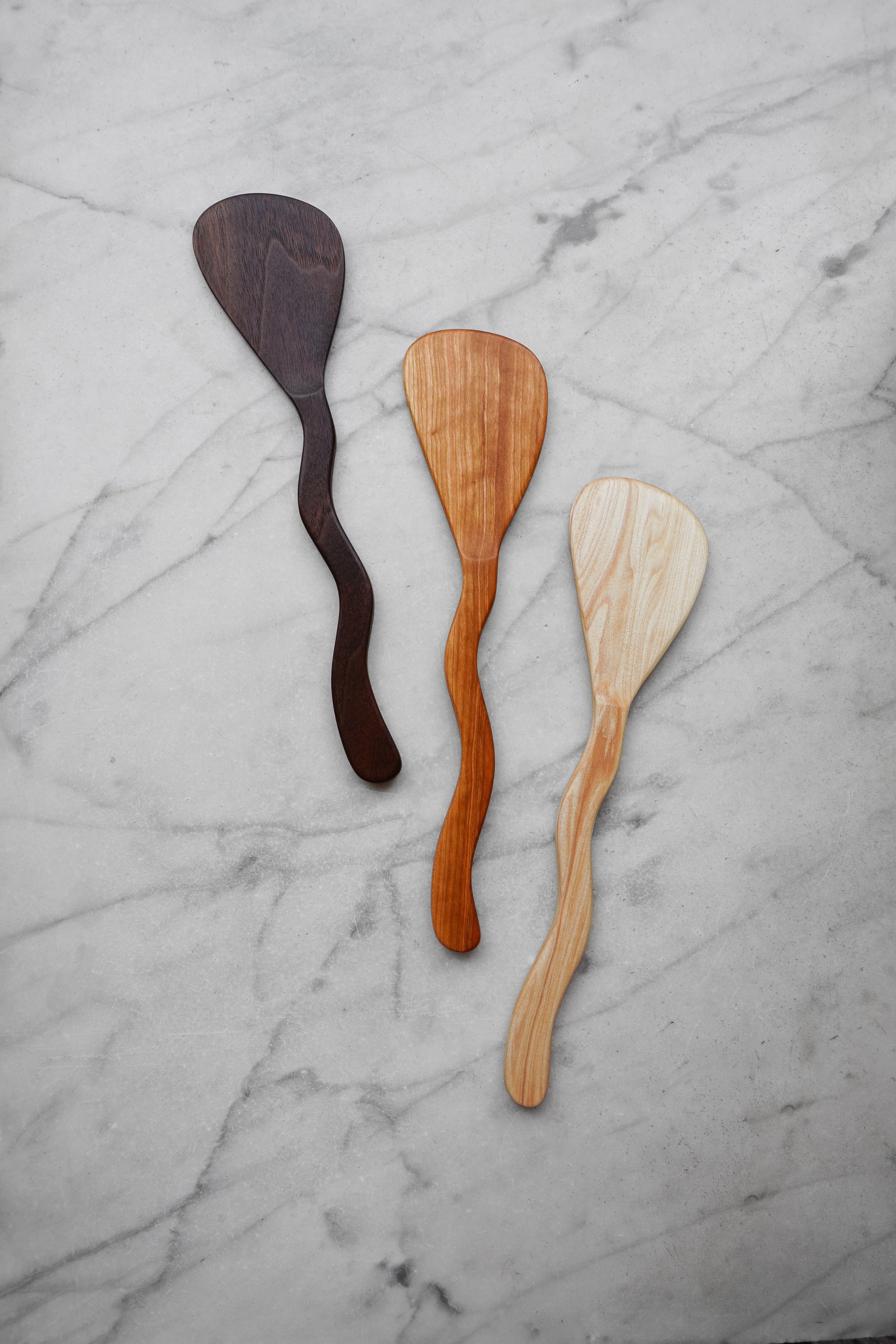 Flat Line - Squiggly Spatula - Walnut. Cherry. or Maple Wood
