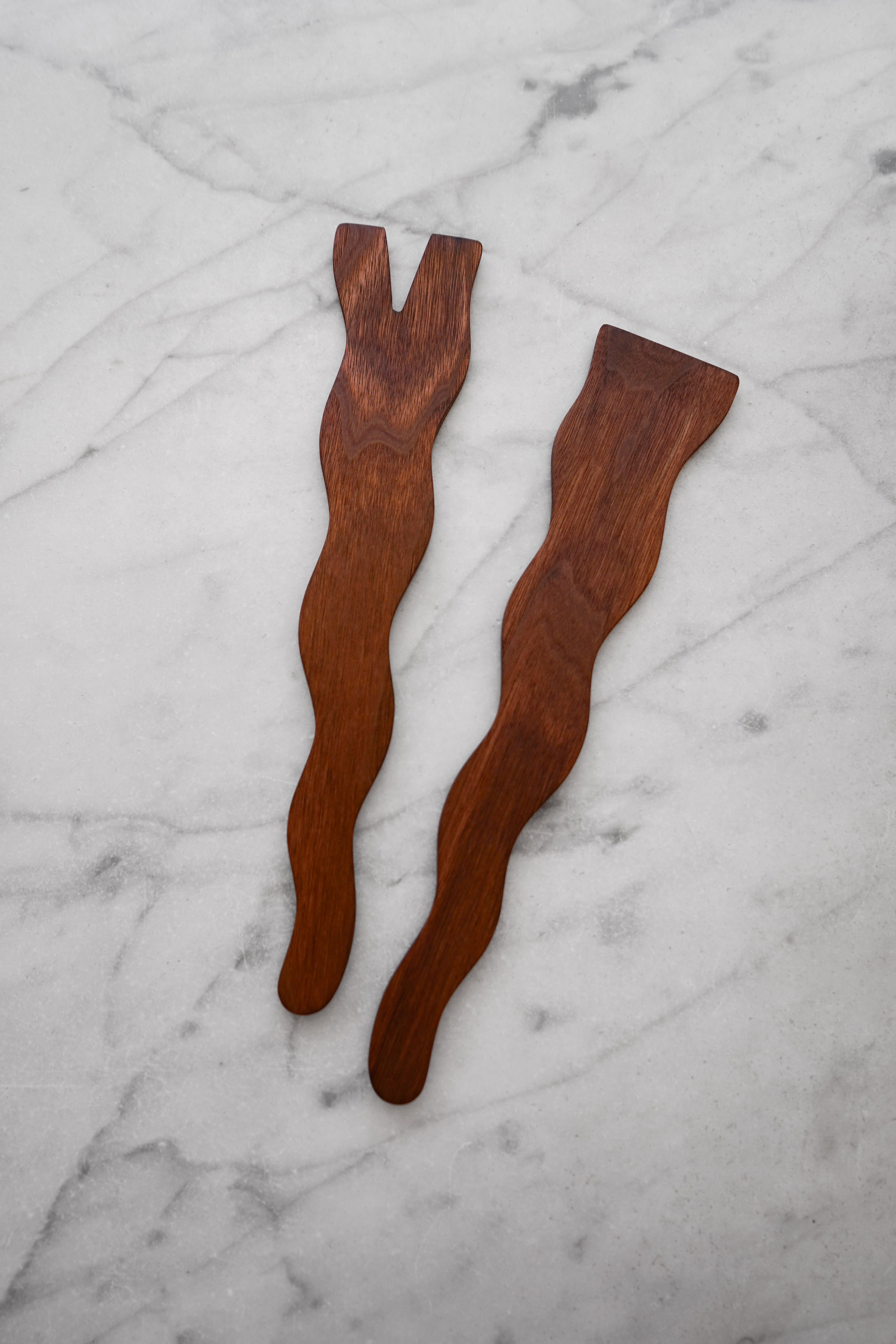 Flat Line - Wavy Salad Set - Walnut. Cherry. or Maple Wood