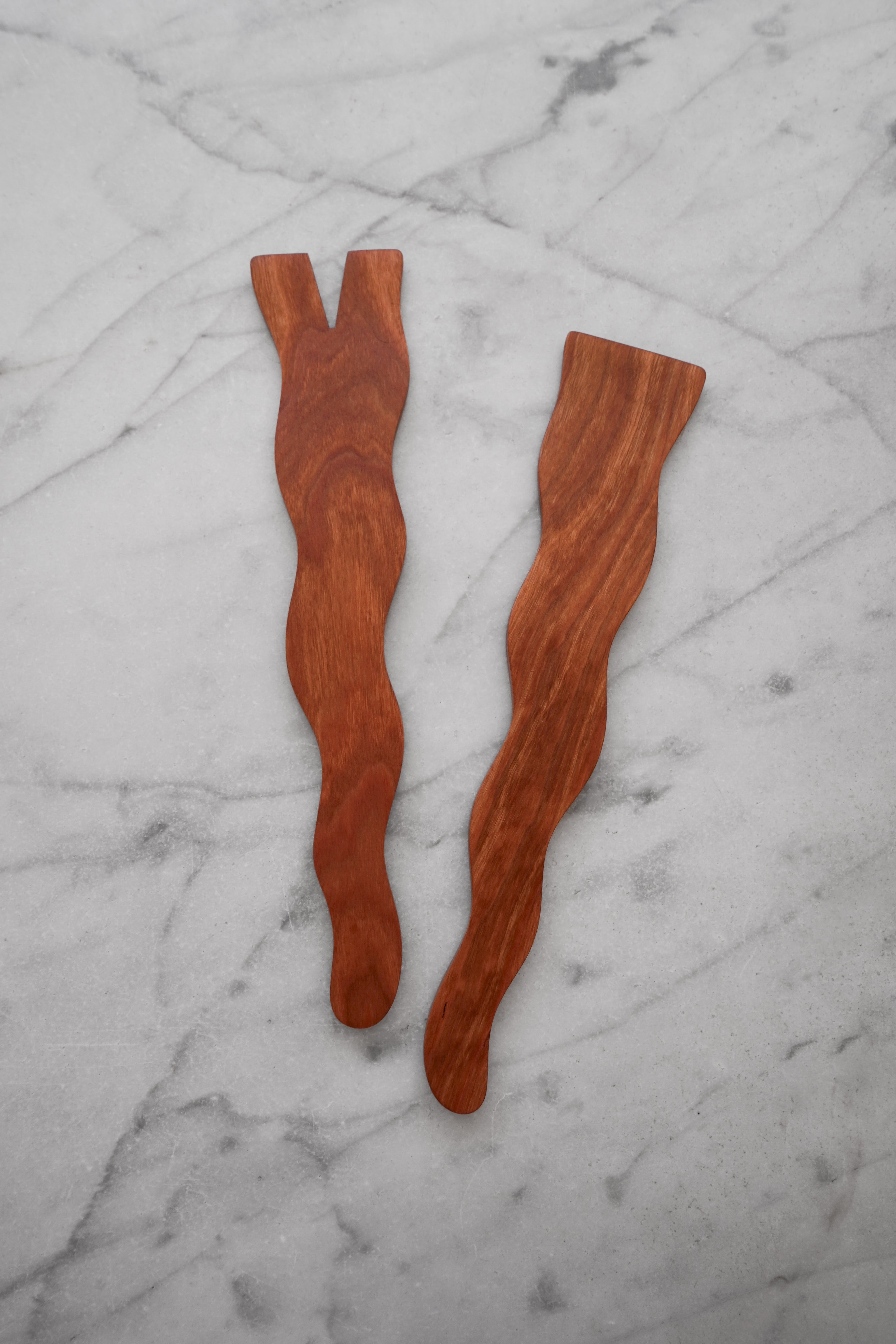 Flat Line - Wavy Salad Set - Walnut. Cherry. or Maple Wood