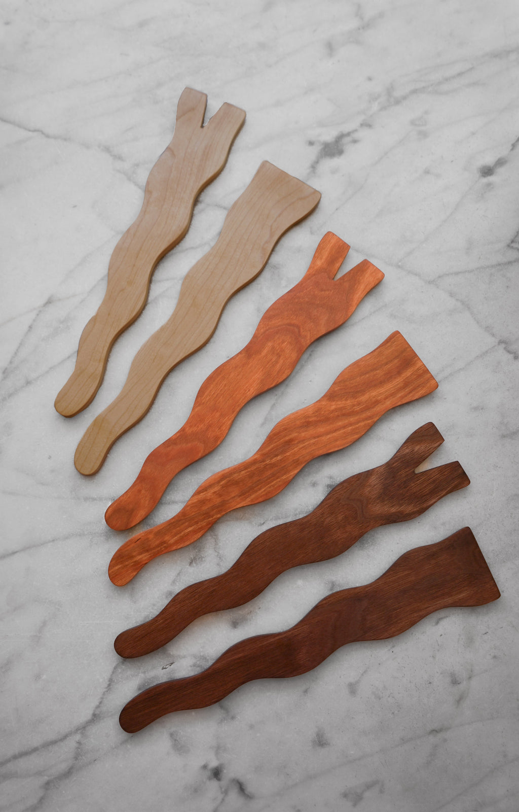 Flat Line - Wavy Salad Set - Walnut. Cherry. or Maple Wood